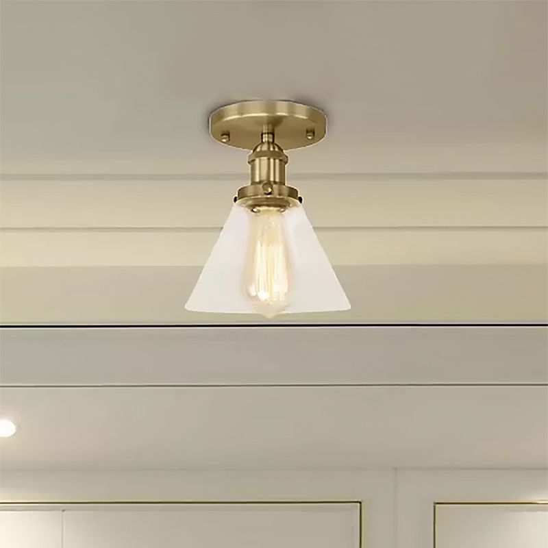 Single Bulb Semi-Flush Mount Industrial Conical Clear Glass Ceiling Light in Black / Brass / Copper