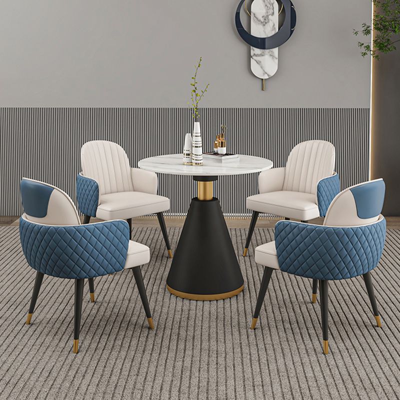 Glam 1/2/3/4/5 Pieces Dinette Set with White Sintered Stone Top Round Dining Table Set