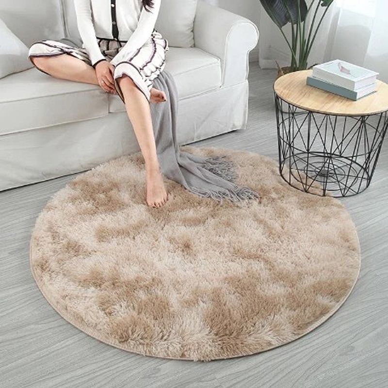 Minimalist Round Carpet Funky Tie Dye Carpet Polyester Living Room Shag Rug with Non-Slip Backing