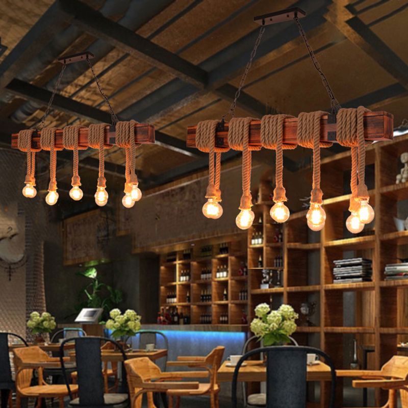 Wooden Island Light Industrial Style Island Hanging Light for Living Room