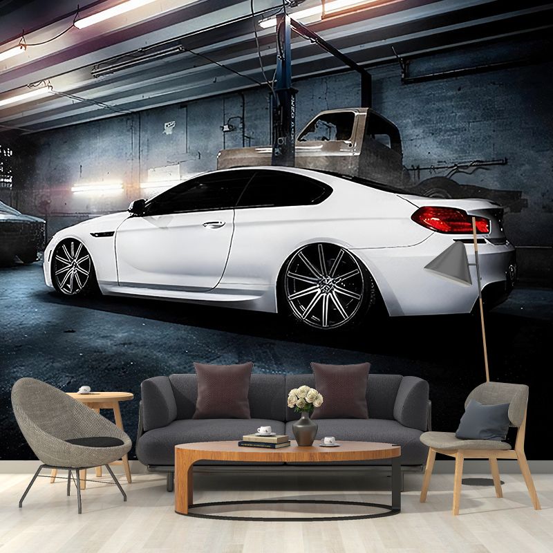 Decorazione murale originale per auto e fabbrica, decorazione da parete per negozio di auto da parete bianca e blu, dimensioni personalizzate disponibili