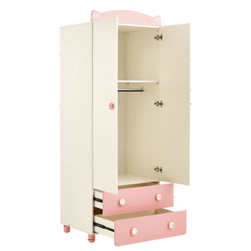 Modern Pink Wooden Kid's Wardrobe 2-Door High Gloss Kids Closet