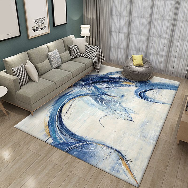 Modern Living Room Rug in Orange and Purple Abstract Painting Print Rug Polyester Anti-Slip Backing Area Rug