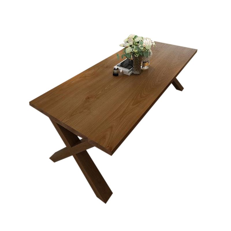 Industrial Style Wood Dining Table Rectangle Dining Table with Wooden Legs