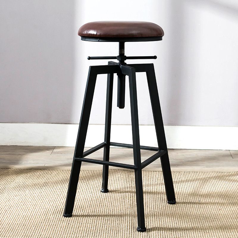 Industrial Adjustable Height Bar Stool Iron Frame Stool in Black
