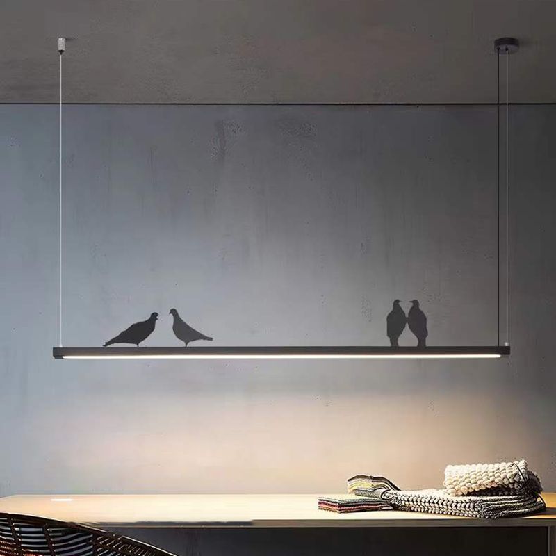 Modern Chandelier Linear Island Light Fixture 1 Light Metal Island Pendant Lights in Black