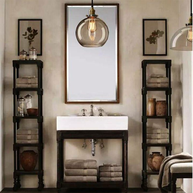 Lucina colgante de sombra de vidrio Estilo industrial Lámpara de caída de comedor de 1 luces en negro