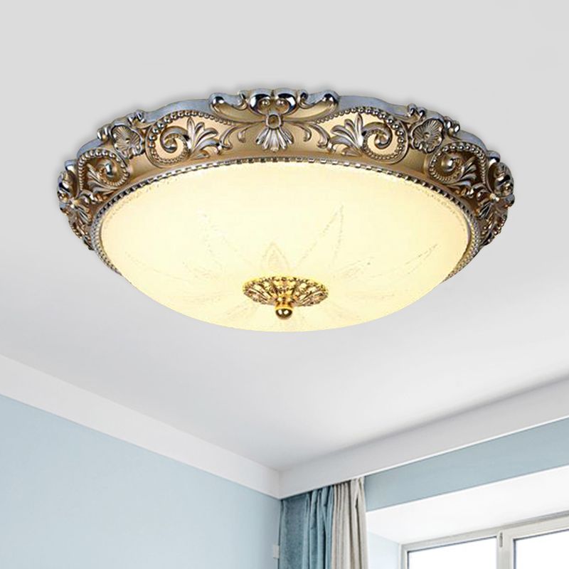 Milk Glass Brass Flushmount Bowl Shade 12"/16" Wide LED Traditional Ceiling Flush Light