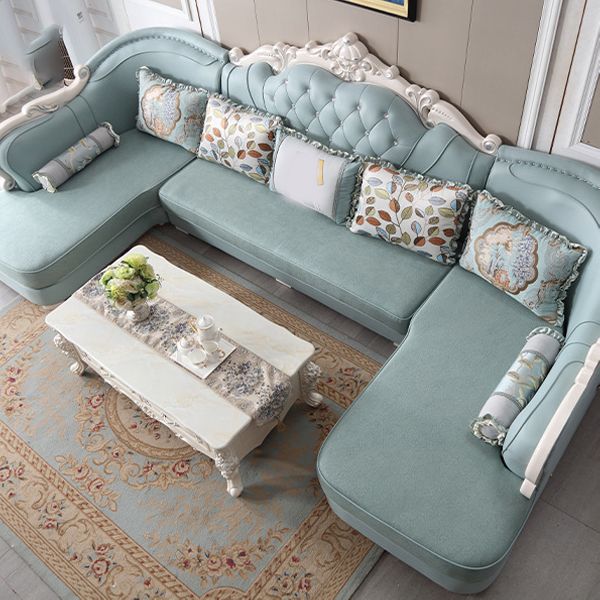 74" Wide French Country Sectional Sofa Leather Sleeper Sectional