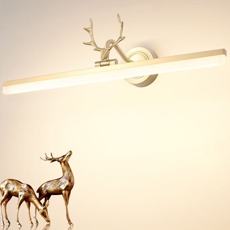 Linear Modern Style Vanity Light Metal 1 Light LED Mirror Light for Bathroom in Gold