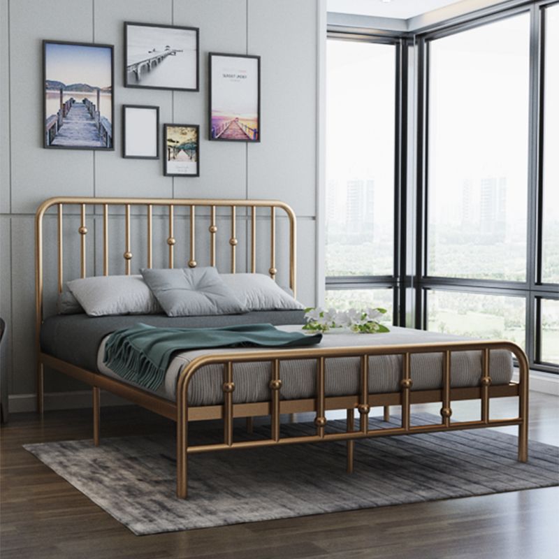 Glam Slat Bed Rectangular Spindle Headboard with Metal Legs Bed