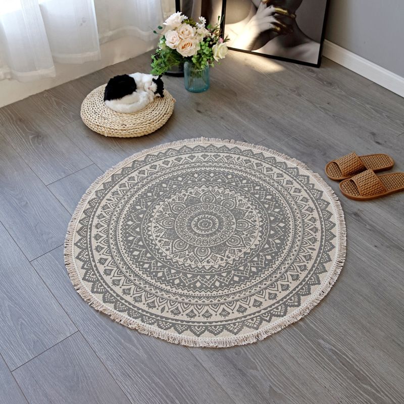 Boho-Chic Bedroom Rug Multicolor Mandala Rug Cotton Washable Area Carpet
