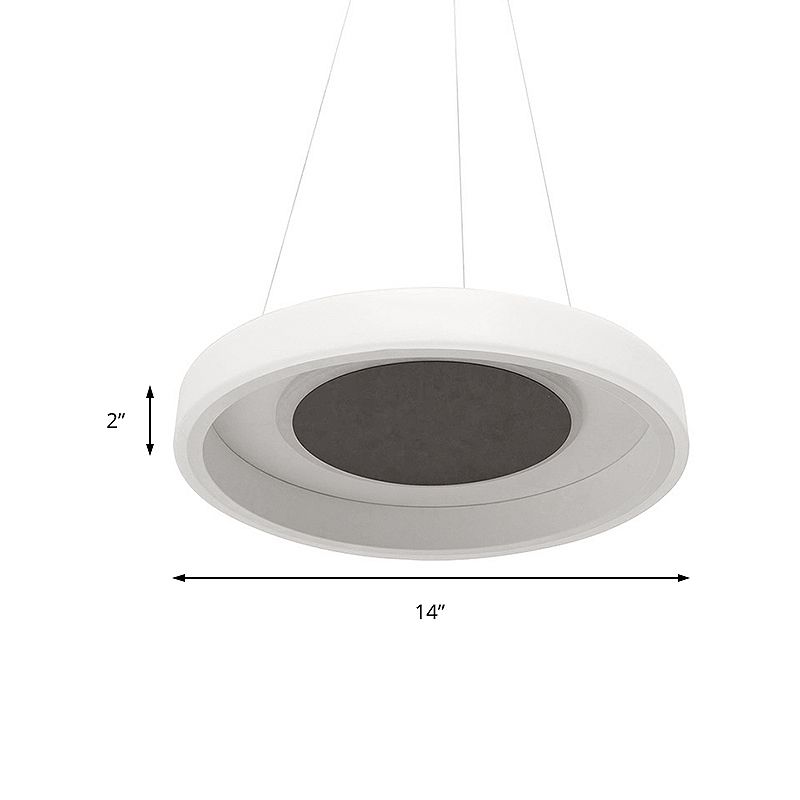 Round Acrylic Pendant Lighting Modern 14"/19.5" Wide Led White Hanging Ceiling Lamp in White/Warm/Natural Light