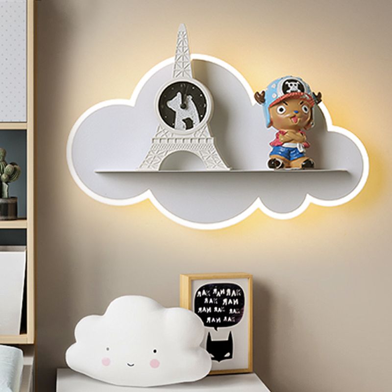 Acrylic Cloud Wall Light with Shelf Kids LED Wall Sconce in White for Child Bedroom