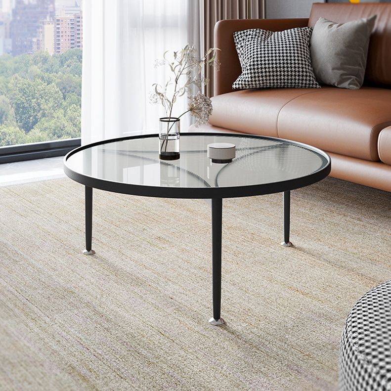 Iron 3 Legs Round Coffee Table with Glass Top Cocktail Table