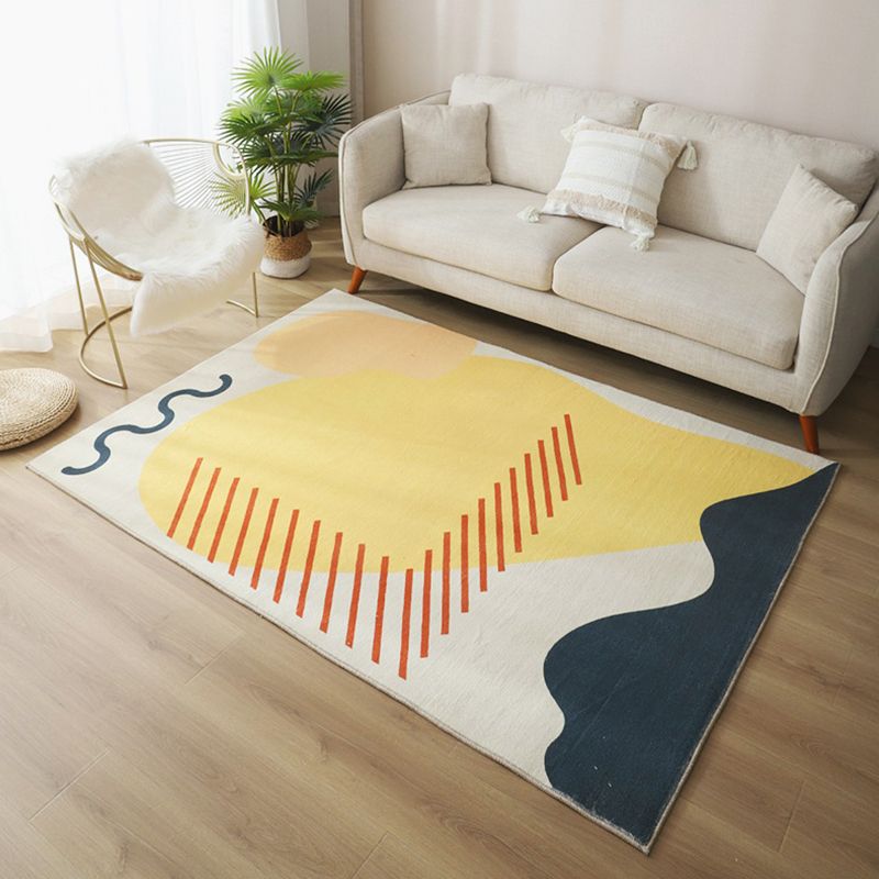 Yellow Living Room Rug Nordic Graphic Area Rug Polyester Stain Resistant Rug