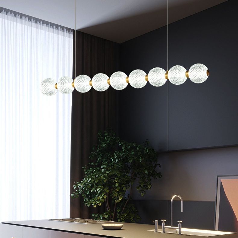 Clear Globe Acrylic Shade Island Pendant Modern Linear LED Dining Table Island Ceiling Light