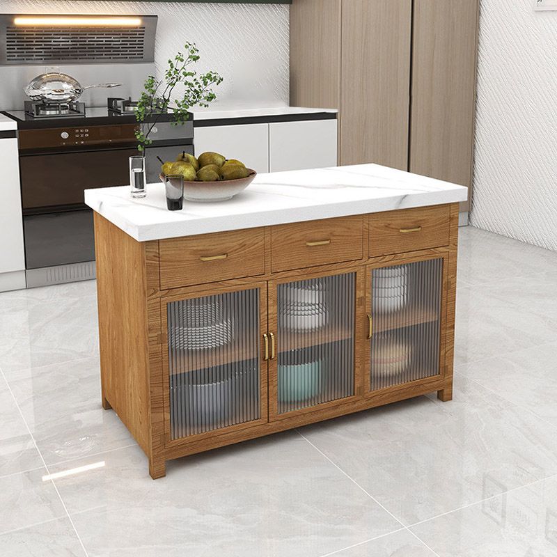 Dining Room Rectangular Prep Table Kitchen Island with Storage Cabinet