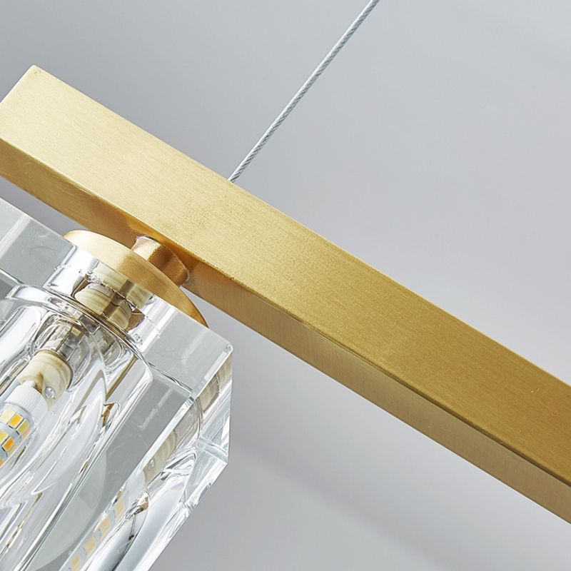 Linear Pendant Lighting Modern Island Lights Crystal Metal 4 Light Island Ceiling Light in Gold
