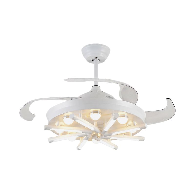 Black/White Round and Linear Semi Flush Vintage Metal 42" Width LED Parlor Pendant Fan Light with 3 Blades