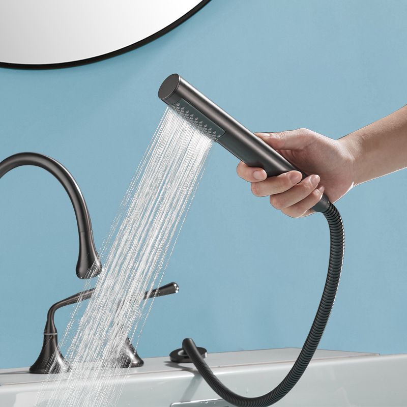 Modern Deck Mounted Metal Tub Filler Three Handles High Arch Faucet