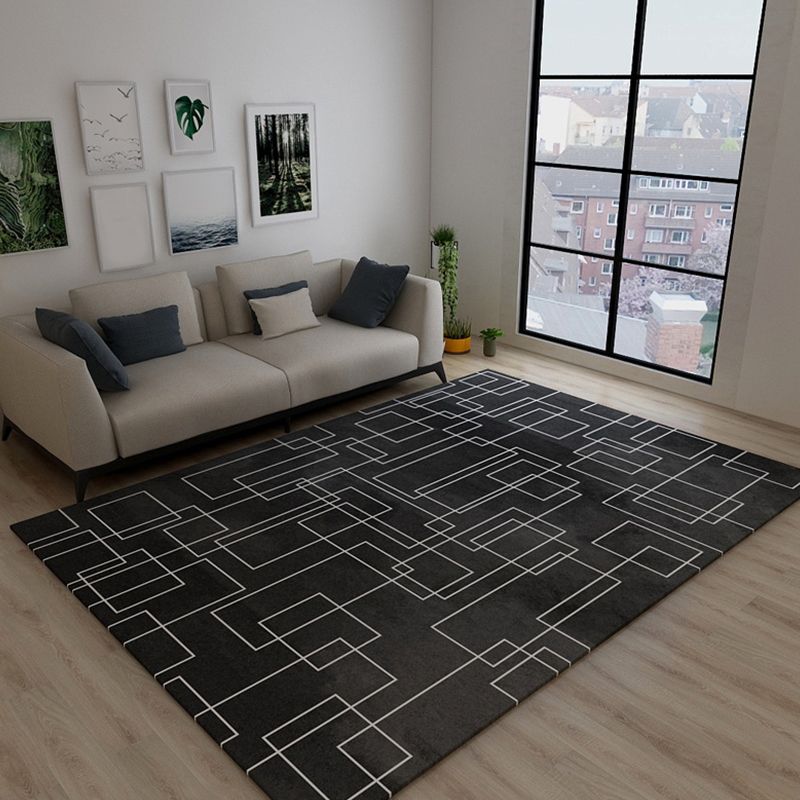 Black and Grey Modernism Rug Polyester Striped Pattern Rug Pet Friendly Washable Anti-Slip Backing Carpet for Decoration