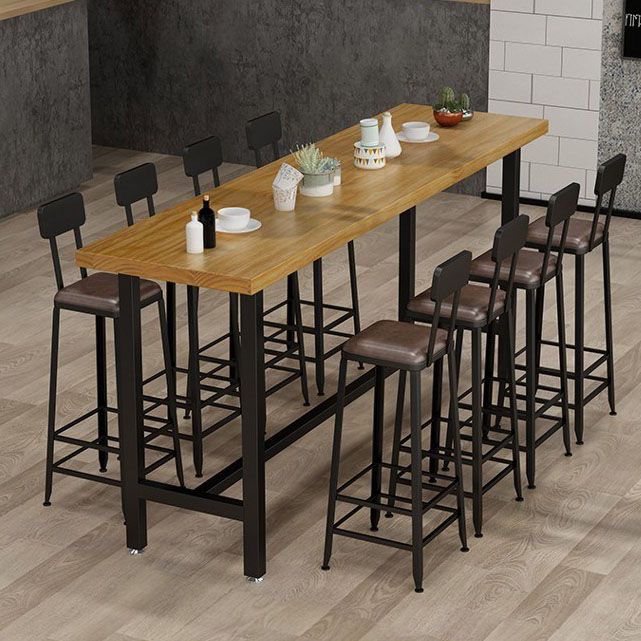 Rectangle Pine Wood Top Bar Table Industrial Bar Table with Trestle Base in Black