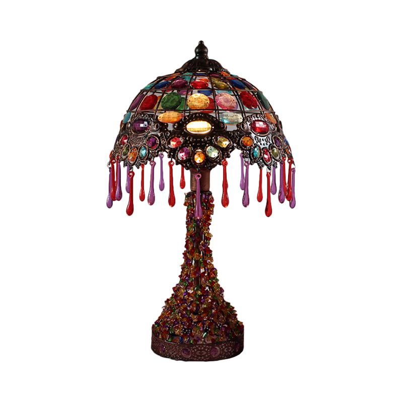 Handgeweven geschulpte nachtkastje lamp Boheemse acryl 1-licht koperen nachtstandlicht licht met druppel franje