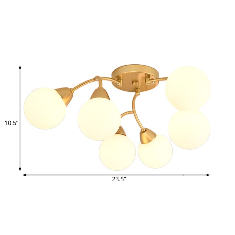 Traubenform Halbflush Lampe Moderne Bernstein/Rauch/Cremeglas 6/12 Lichter Gold LED SEMI Flush Mount Leuchte
