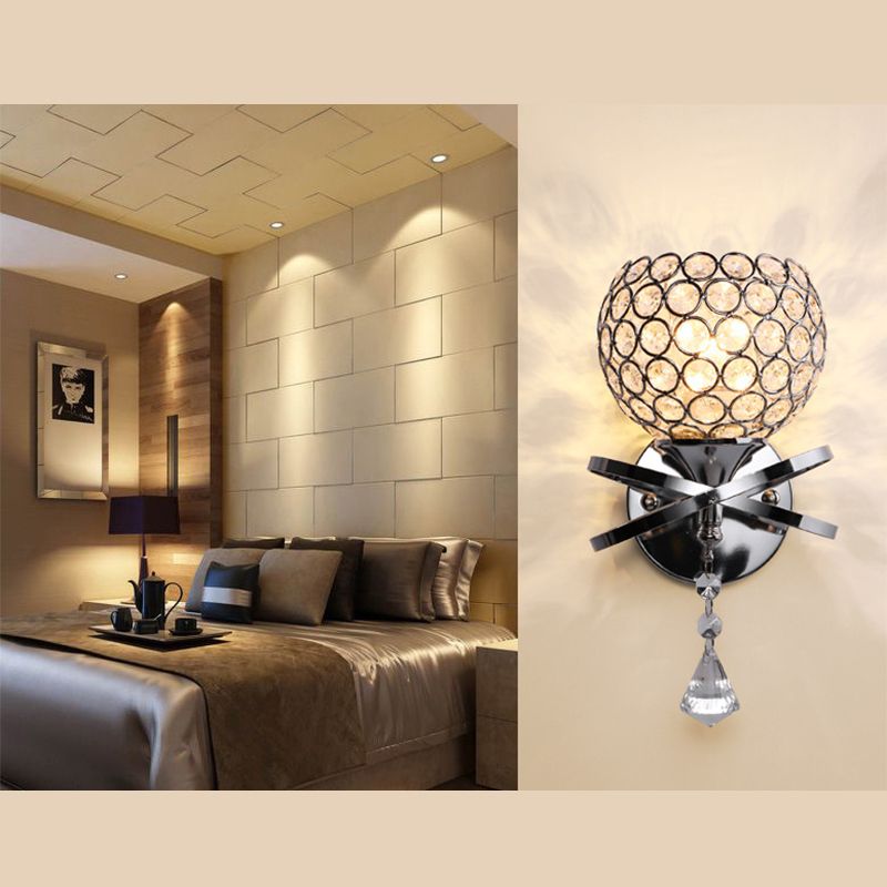 Chrome Finish Globe Wall Light Modernism 1 Head Crystal Wall Sconce Light for Foyer
