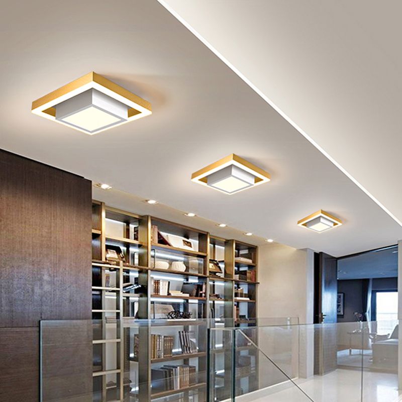 Luz de techo empotrada LED nórdica, accesorio de montaje empotrado pequeño cuadrado doble negro/dorado/café con pantalla acrílica para pasillo