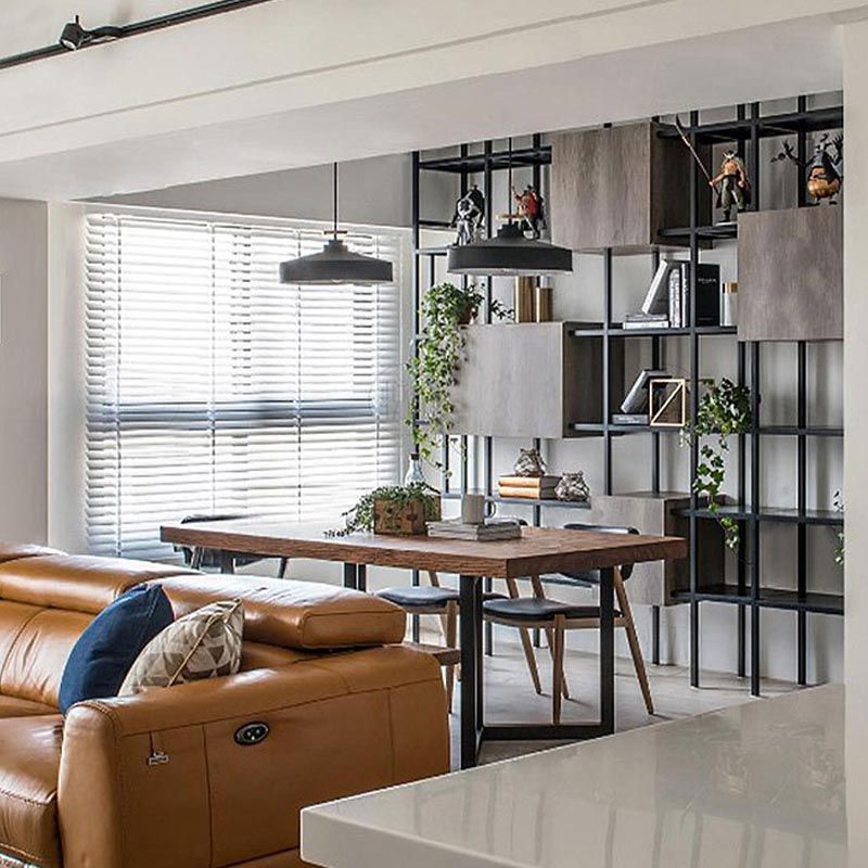 Rectangle Table Industrial Solid Wood Top Dining Table with Metal Base