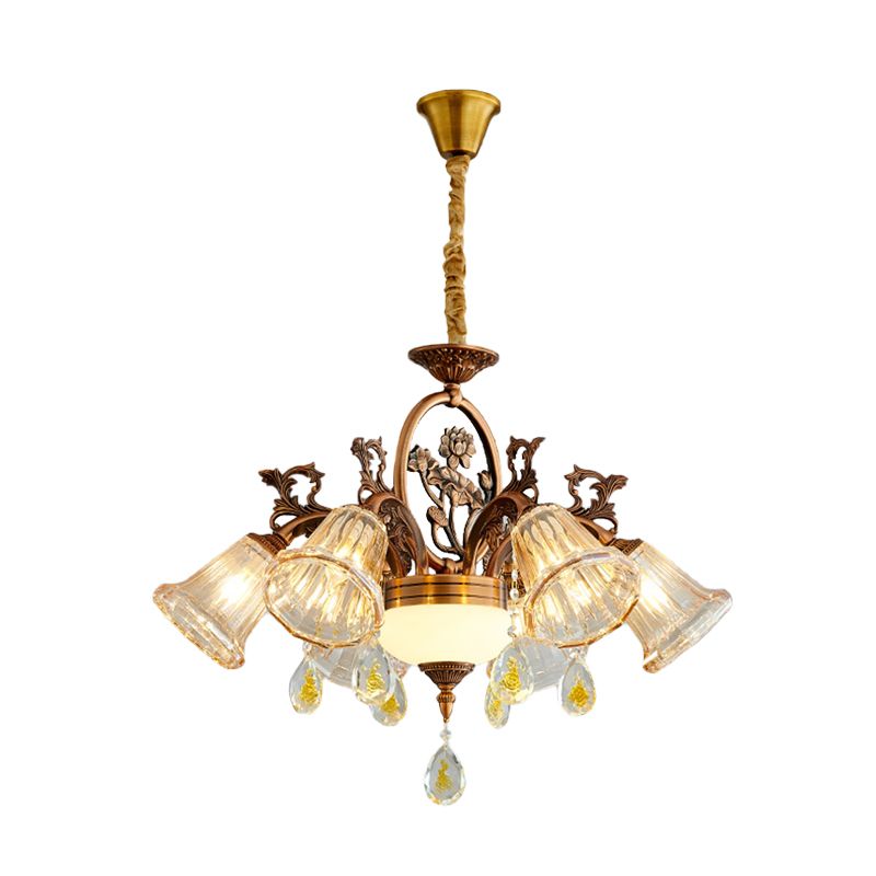 Bell eetkamer kroonluchter traditionele kristal 6/8 bollen bronzen gesuspendeerde verlichtingsarmatuur