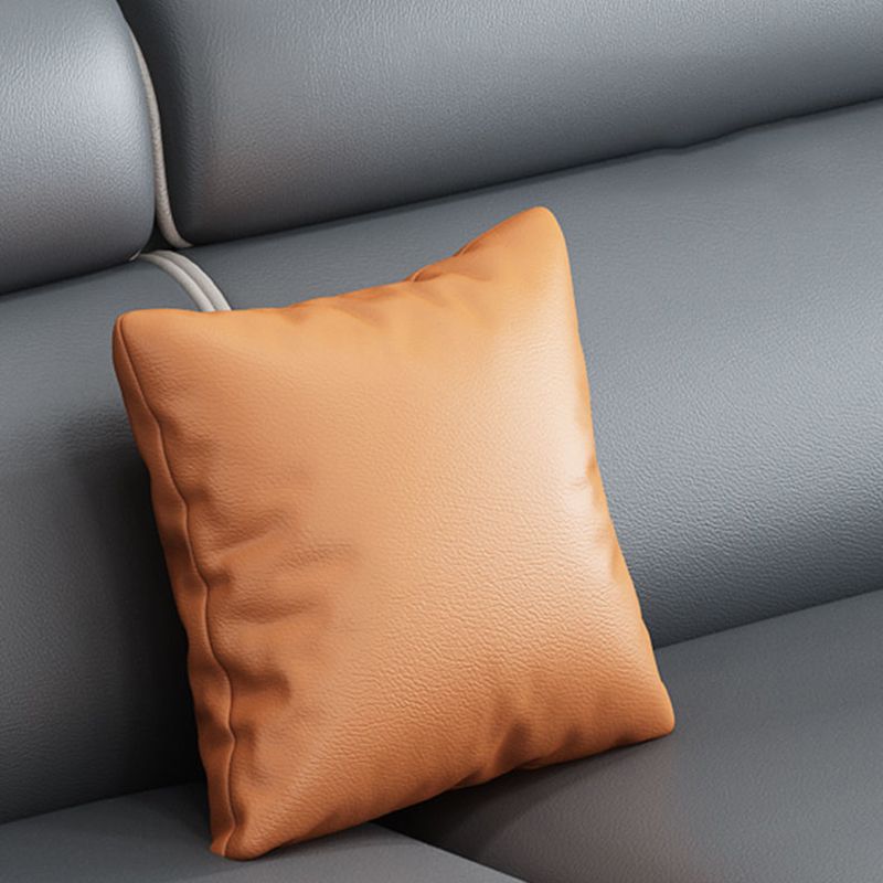 31.49" Tall Grey Sectional Sofa Faux Leather/Linen Flared Arm Modular Sofa