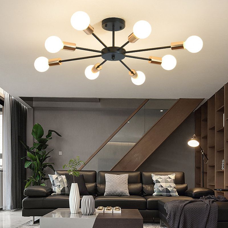 Blootgestelde metalen semi-gemonteerde verlichting Loft-stijl woonkamer semi-inbouwlamp in zwart