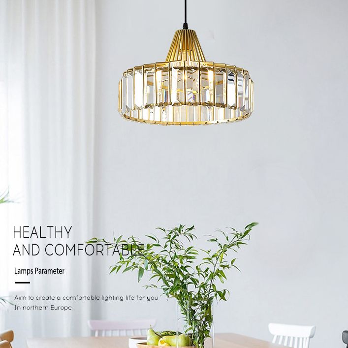 Contemporary Style Drum Crystal Hanging Lamp 1-Light Simplicity Bedside Mini Lighting Pendant