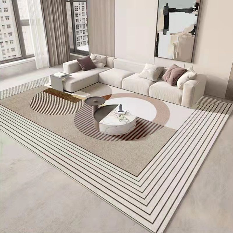 Light Grey Modern Rug Polyester Striped Area Rug Non-Slip Backing Rug for Living Room