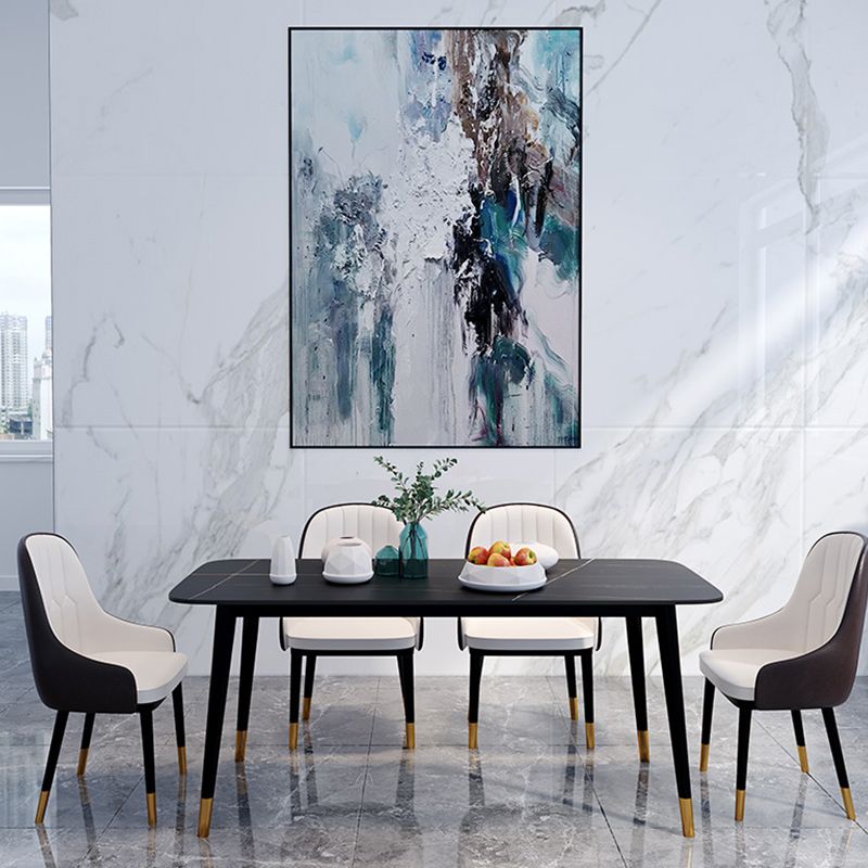 Rectangle Black Base Dining Table Modern Stone 4 Iron Legs Table