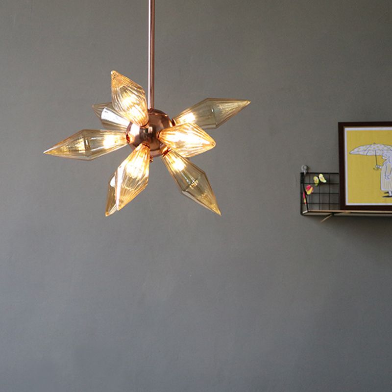 Bernsteinglas Diamant Kronleuchter Modernismus 9/12 Köpfe Roségold -Deckenleuchte für Wohnzimmer