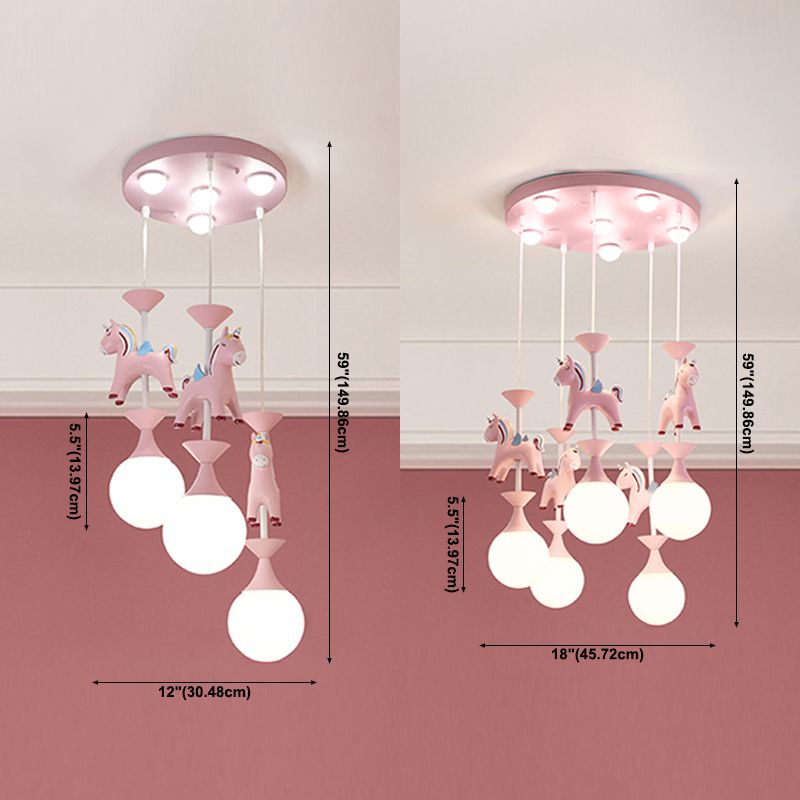 Multi Light Spherical Hanging Pendant Modern Macaron Style Glass Hanging Lighting