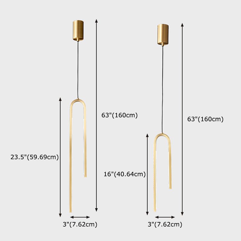 Luz de colgante LED lineal curvado de latón techo de metal Cuelga de colgantes para sala de estar