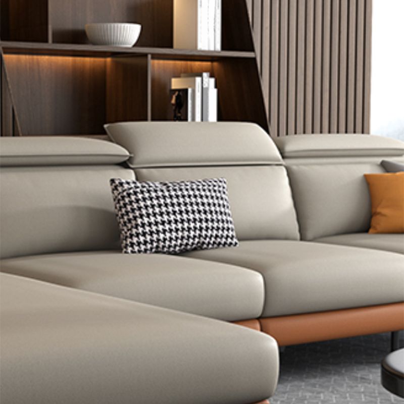 Modern 4-Seater Sectional with Adjustable Head Pillow and Pillow Top Arms