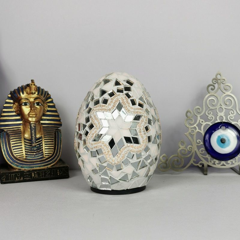1-Light Easter Egg Shaped Night Light Moroccan Handcrafted Stained Glass Table Lamp for Bedroom
