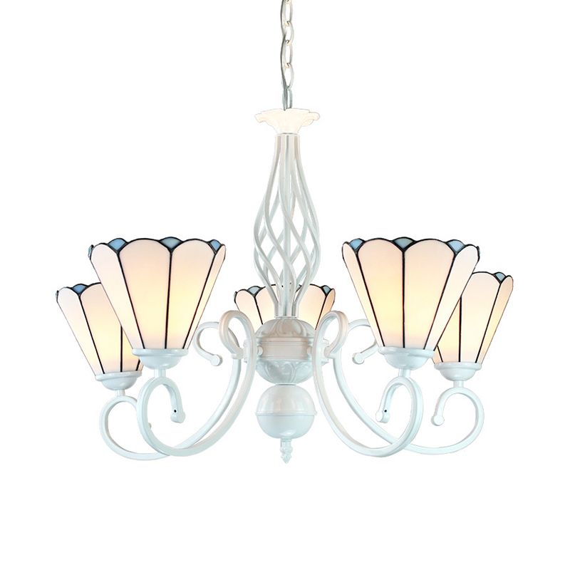 5 Lichterkegelkronleuchter mit verstellbarer Kette weißes Glas traditionelles Anhänger Licht für Schlafzimmer