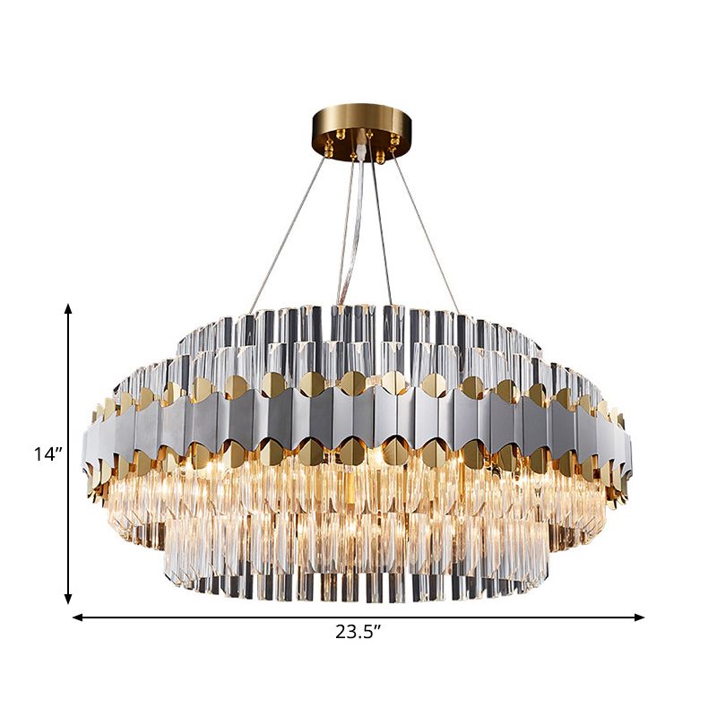 Clear Round Ceiling Pendant Light Modern Crystal Drops 12 Heads Restaurant Chandelier Lamp in Gold