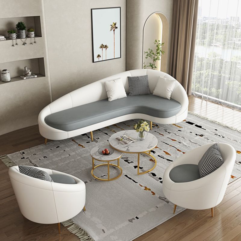 Contemporary Sloped Arm Curved Sofa Sewn Pillow Back Sofa for Living Room, Apartment