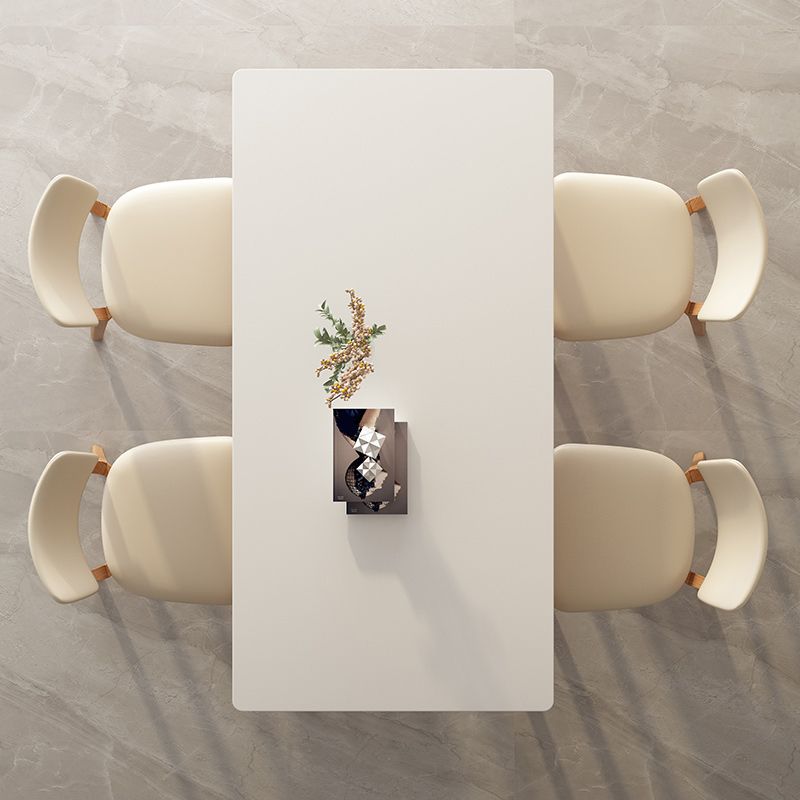 Modern Rectangular Stone Top Dining Table with 4 Natural Beech Base
