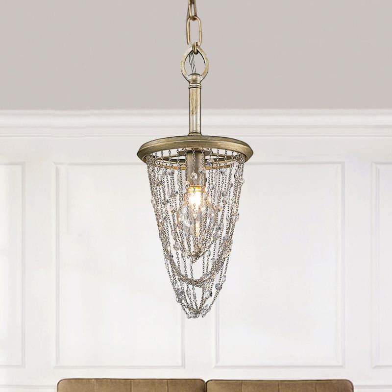 Circular Metal Ceiling Light Nordic 1 Light Gold Chandelier Light with Iron Mesh and Crystal Accent