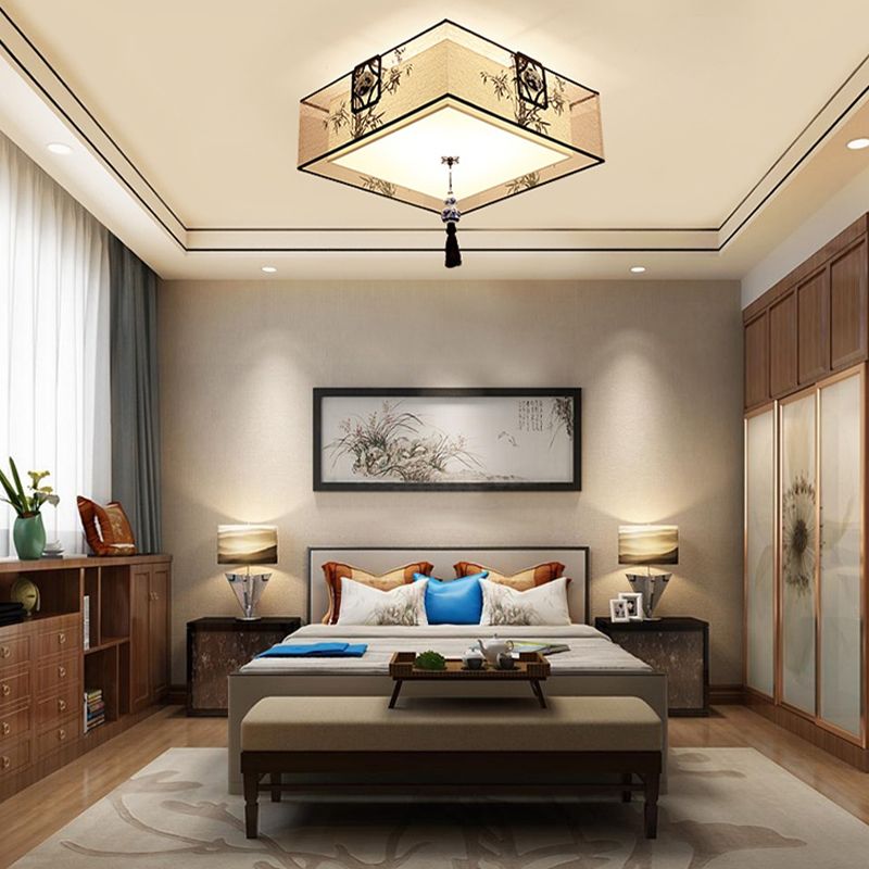 Plafonnier encastré beige en tissu de style chinois pour salon