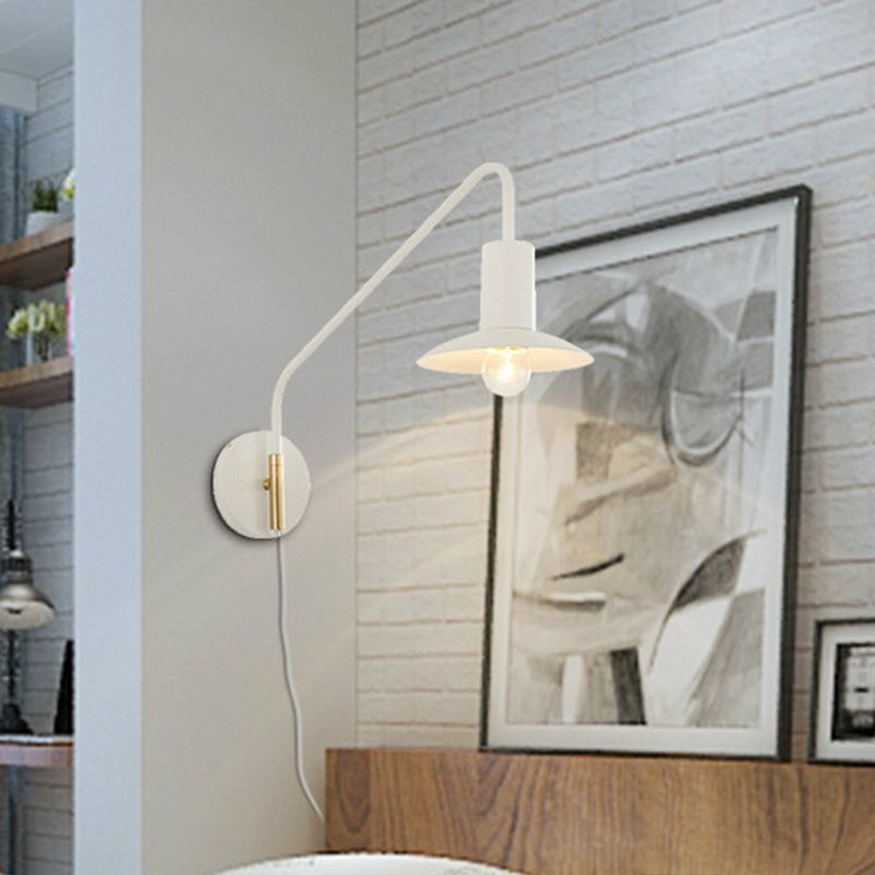 Wide Flare Bedroom Wall Lighting Fixture Metallic 1-Light Modernism Sconce Light in White
